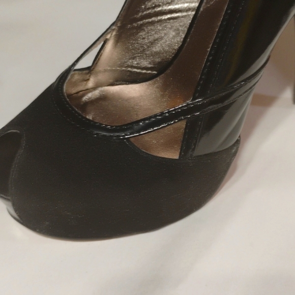 JustFab Black Peep-Toe Platform Heels - Picture 7 of 13